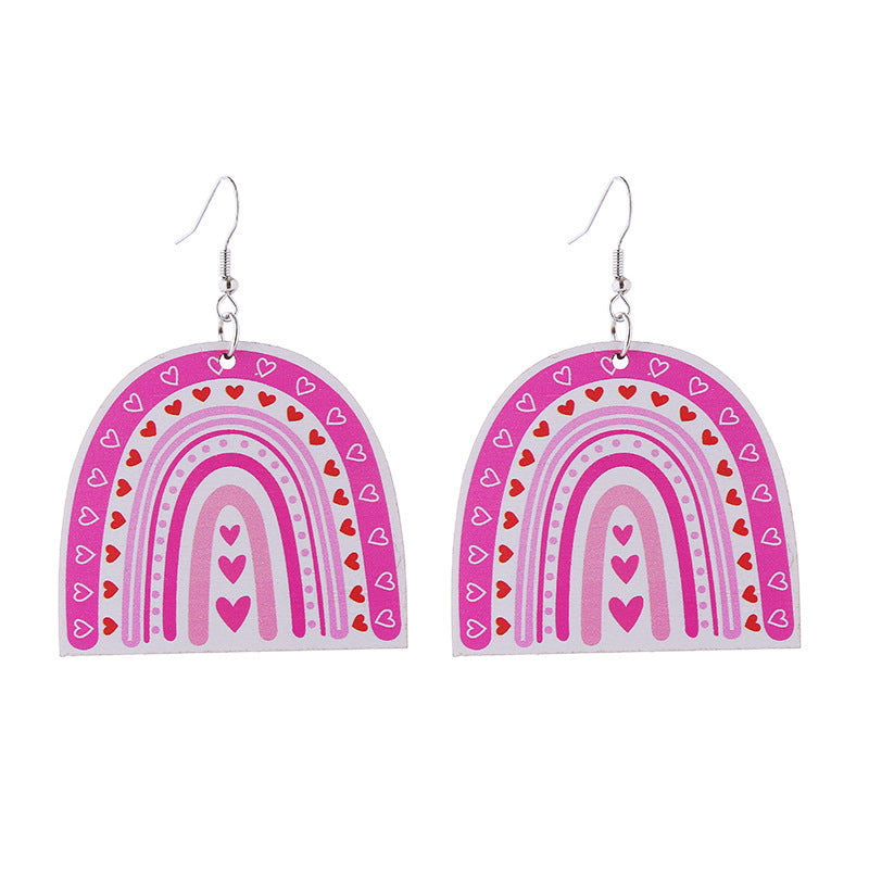 Wholesale Valentine's Day Rainbow Love LOVE Wooden Earrings